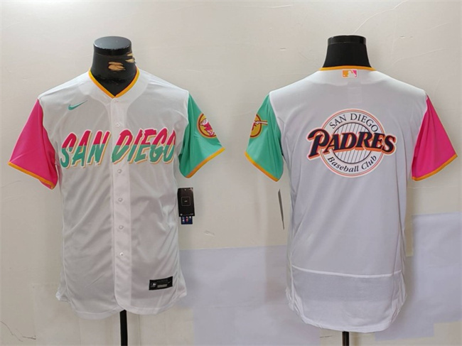 Men's San Diego Padres Team Big Logo White City Connect Flex Base Stitched Baseball Jersey